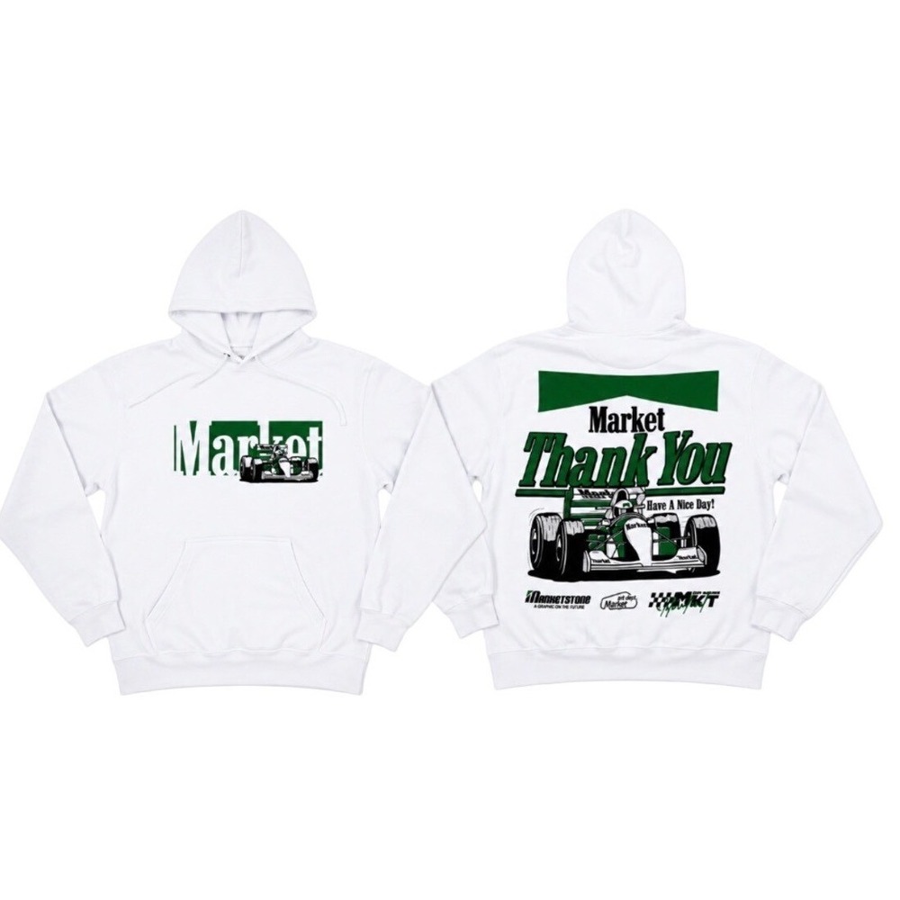 Market Thank You Racing Hoodie White Formula 1 Graphic Sweatshirt 3XL NEW